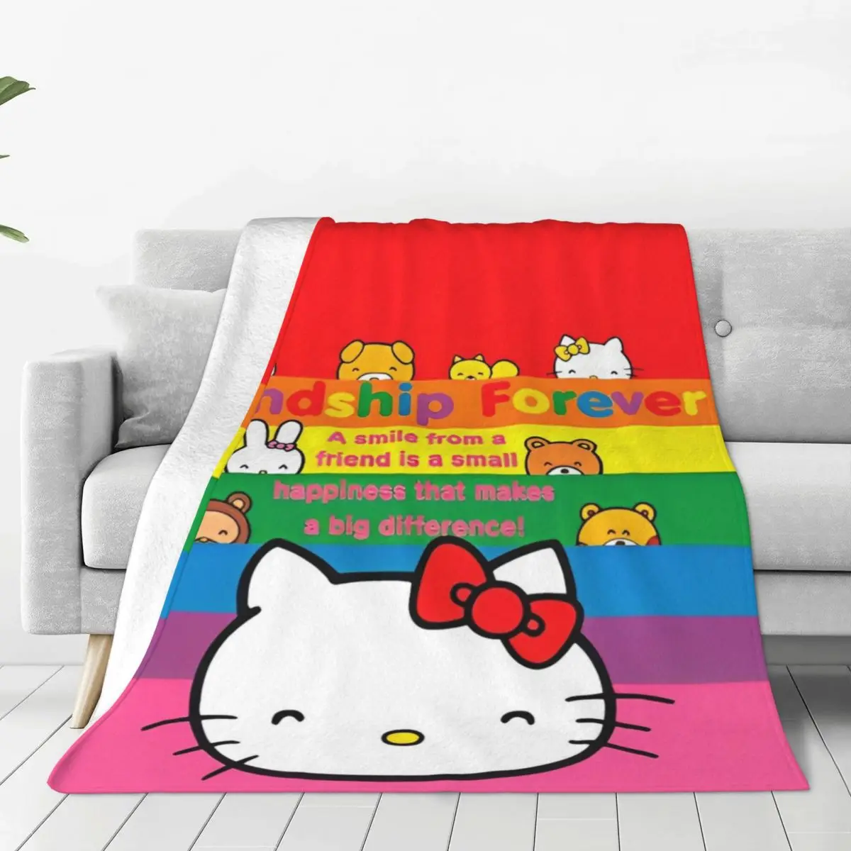 Hello Kitty Friend Forever Flannel Blankets Soft Throw Blanket for Bedroom Decorative Fluffy Bedspread Sofa Bed Cover