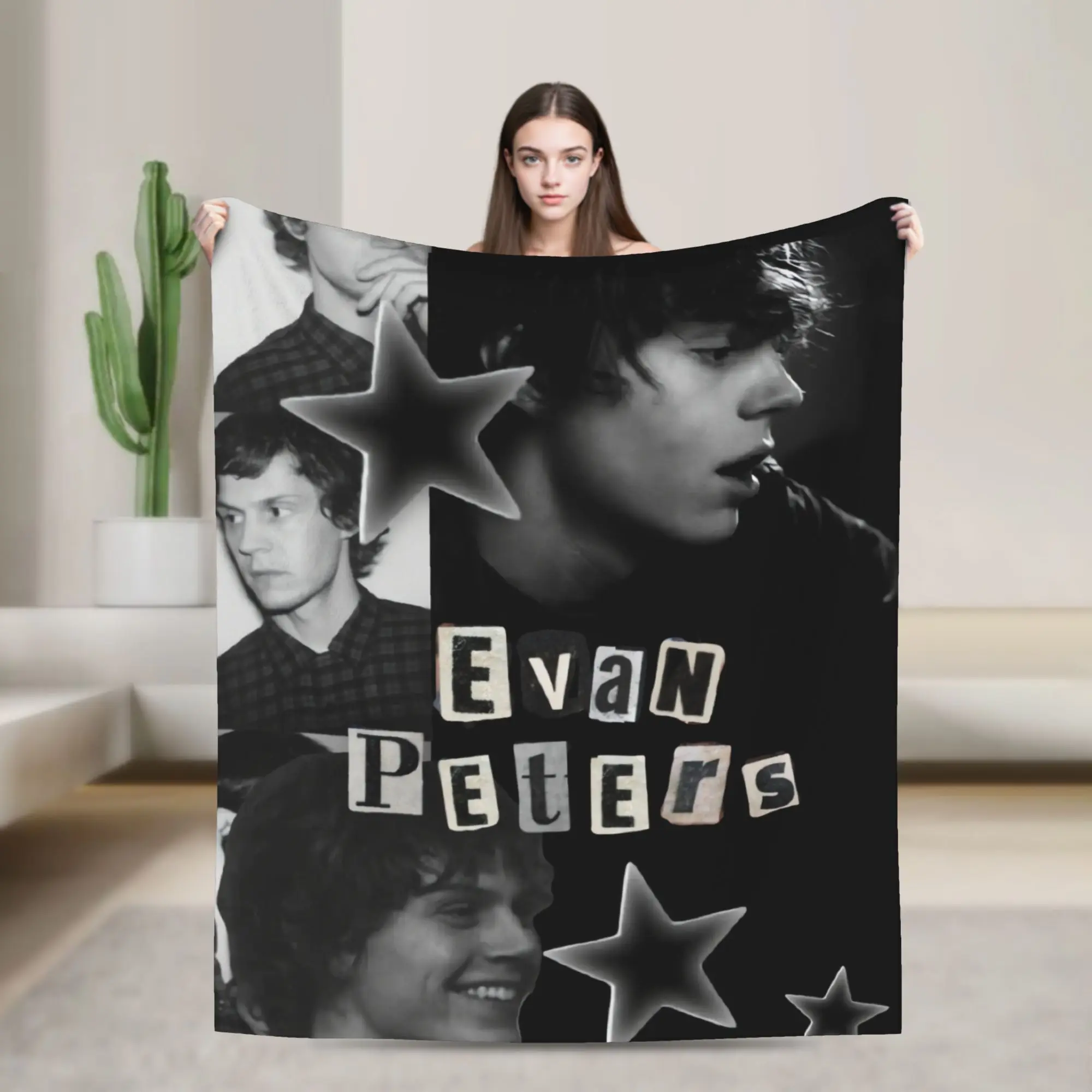 Starry Evan Peters Dark Portrait Warm Blanket Airplane Travel Plush Throw Blanket Print Bedroom Flannel Bedspread Sofa Bed Cover