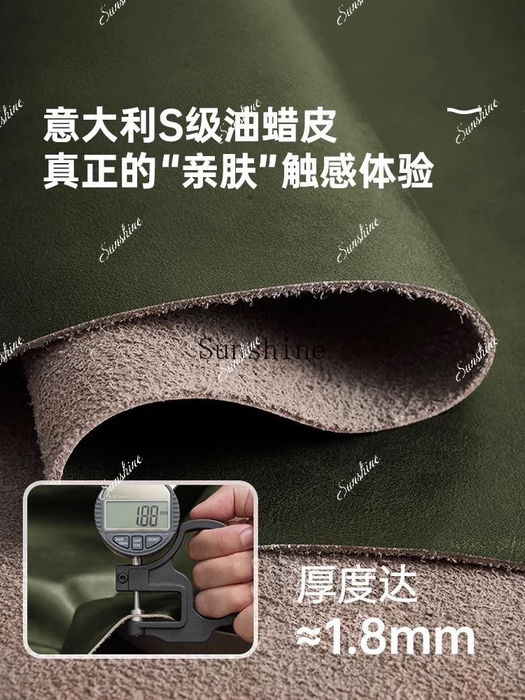 

Medieval style living room oil wax first layer cowhide small apartment straight row wide seat deep sofa FT