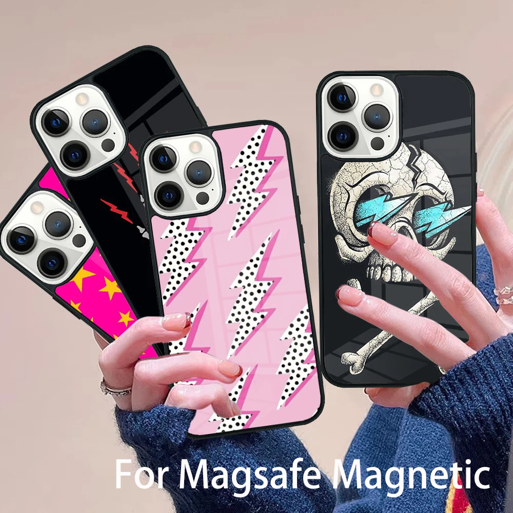 

Lightning Bones Phone Case Magesafe Magnetic Wireless Charge Cover For IPhone 16 11 12 13 14 15 Pro Max Plus Mini