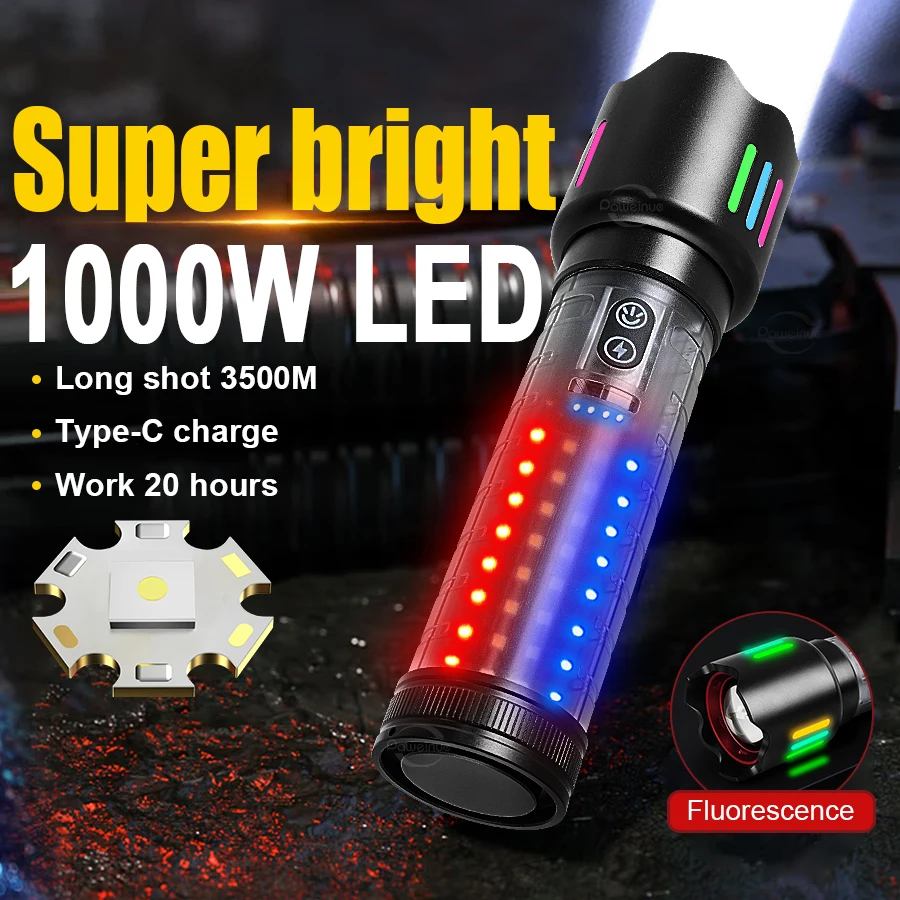 

Super 1000W High Power Led Flashlight USB Rechargeable COB Flashlights Most Powerful Tactical Torch Lamp Outdoor Camping Lantern