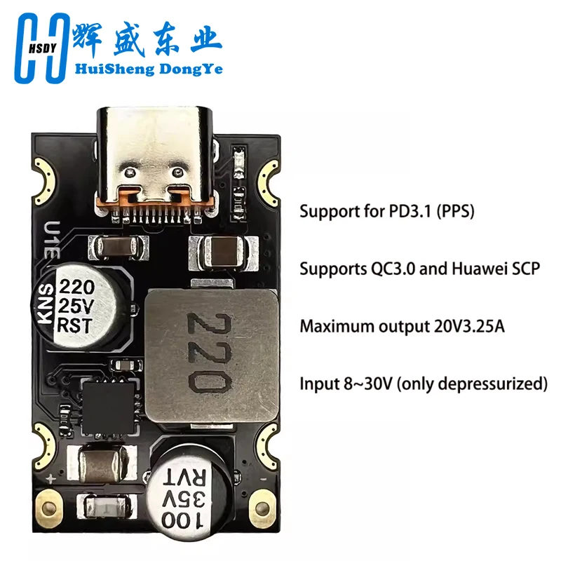 QC4.0 QC3.0 Type-C USB PD 65W Moduł adaptera szybkiego ładowania DC8-32V 3.25A 65W Moduł obniżający do Huawei SCP/FCP Apple PD