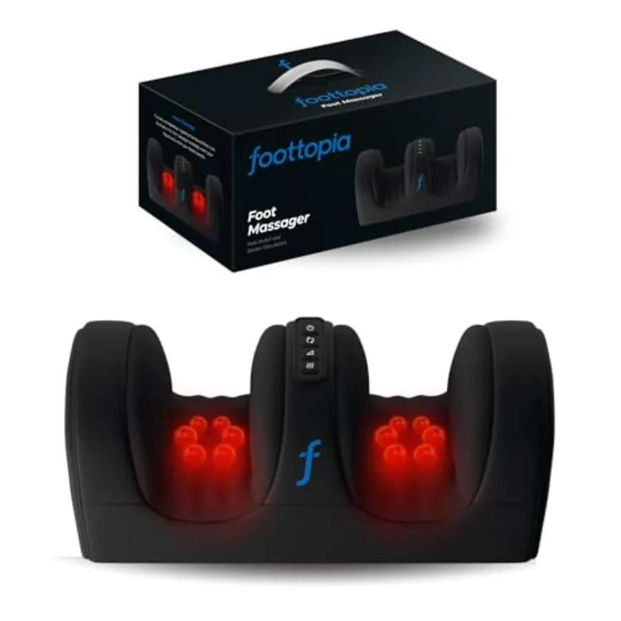 Masajeador de Pies FOOTTOPIA con Calor para Alivio de Pies y Pantorrillas, Masajeador de Tejido Profundo en Negro, Mejora la Circulación y Alivia el Dolor