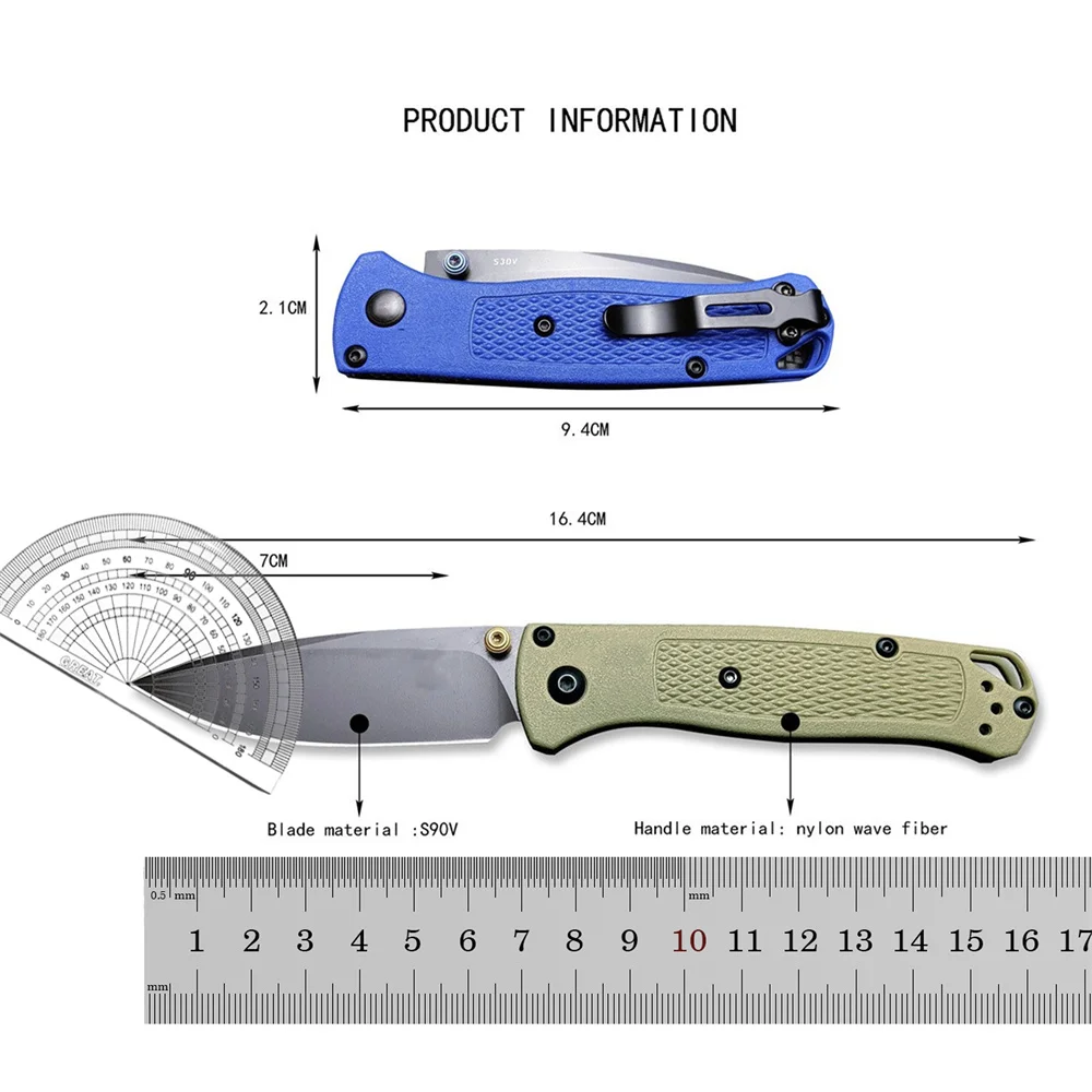 Multi-color BM 533 Pocket Folding Knife Sharp Drop-shaped Black Blade Nylon Wave Fiber Handle Outdoor Camping EDC Utility Tool