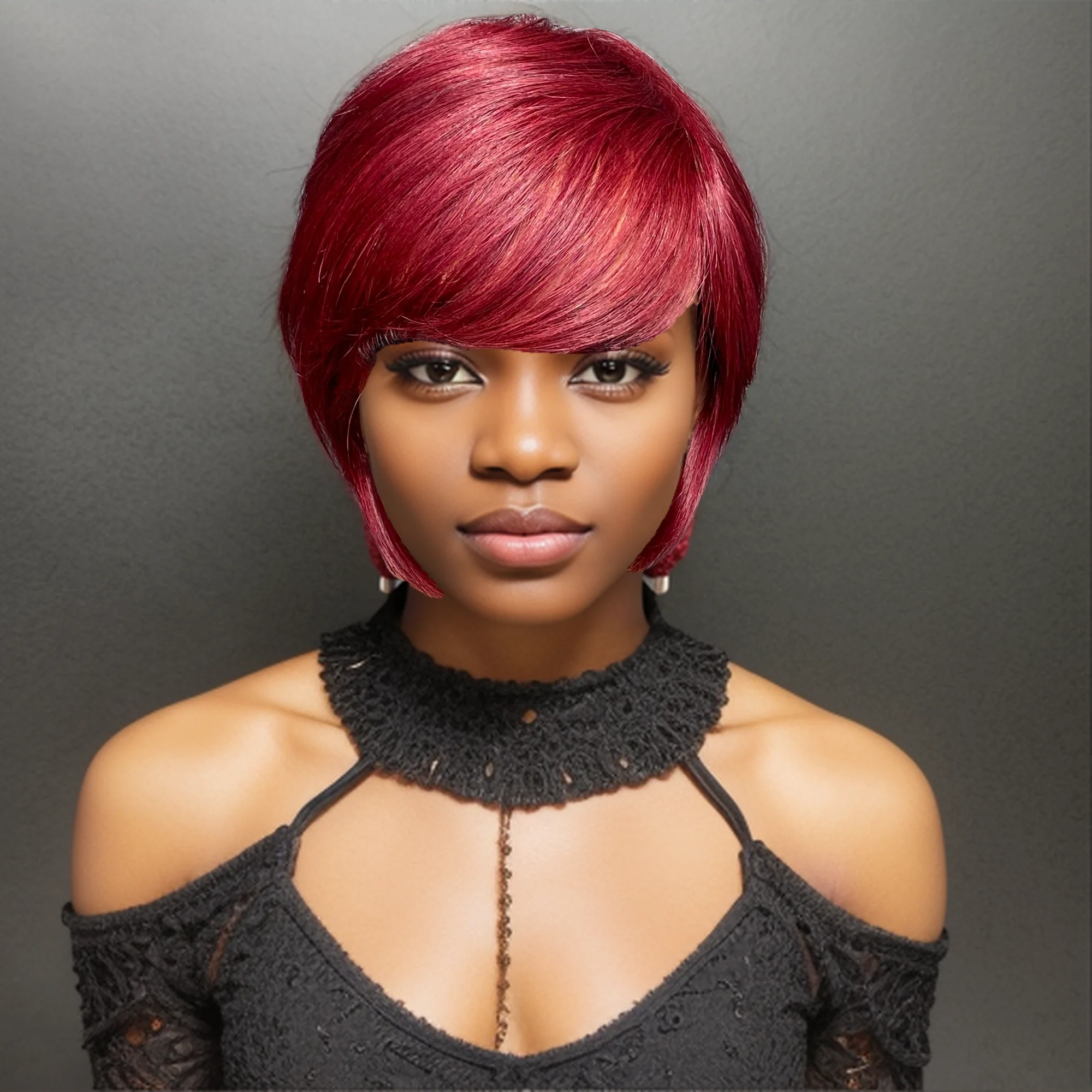 

6-Inch Pixie Cut Human Hair Wig For Women Short Straight Style In 99j Burgundy Remy Machine Made Wig Perfect For Daily And Party