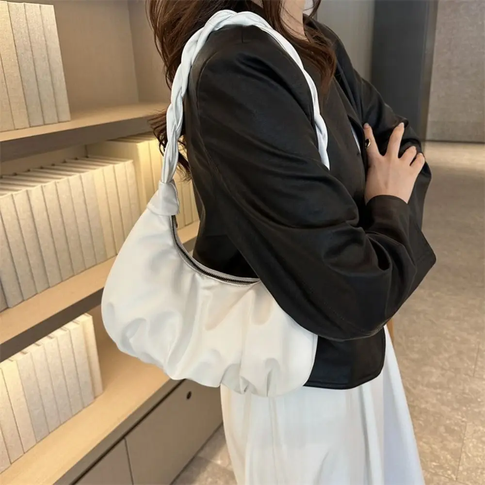 

Elegant Sweet Cloud Shoulder Bag Korean Style Wrinkle Dumplings Bag Pure Color Minority Design Handbag Travel