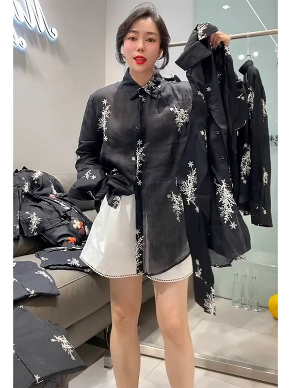 كتان ثقيل الوزن أنيق للنساء من irt متوسط الطول كاجوال irt كوري Sle طويل Sve بتفاصيل أزرار وتصميم مطرز #4