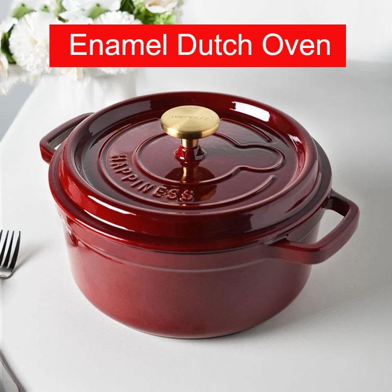 

24CM Micro-pressure Dutch Oven Enameled Cast Iron Soup Pot With Lid Saucepan Casserole Kitchen Accessories Cooking Tools