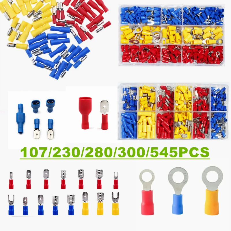 280/300Pcs Assorted Insulated Electrical Wire Crimp Spade Butt Ring Fork Set Ring Lugs Rolled Terminals Kit