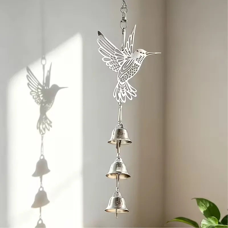 Bohemian-Style Hummingbird Wind Chime Hollow Metal Bird Hanging Ornament Outdoor Garden Decorative Bell