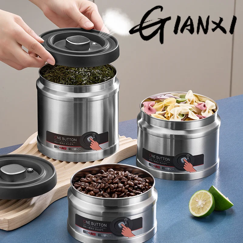 GIANXI Vacuum Sealed Jug Coffee Beans Stainless Steel Airtight Container Kitchen Food Grains Candy Keep Fresh Storage Jar