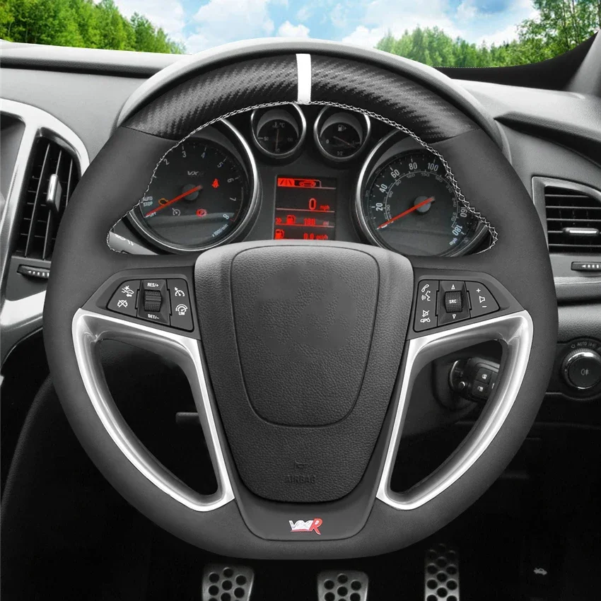 Black Faux Suede Carbon Fiber Car Steering Wheel Cover For Opel Astra GTC OPC Vauxhall Astra GTC Holden Astra GTC VXR 2012-2018