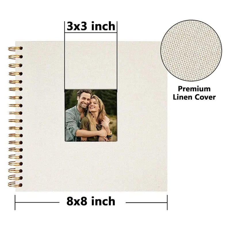 AS60-White Paper Scrapbook 8X8 Inch Hardcover Photo Album Linen Cover For Couple Family Wedding Scrap Book Page