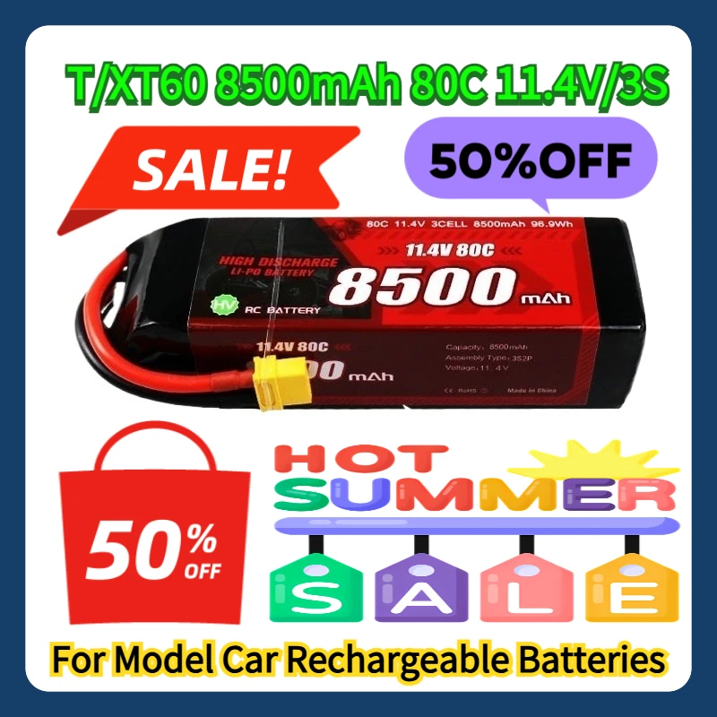 

For Model Car Rechargeable Batteries T/XT60 8500mAh 80C 11.4V/3S