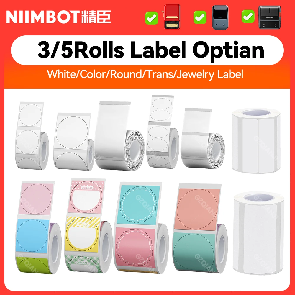 NiiMBOT B21 B1 B3S Round Label Printing Sticker Self-adhesive Thermal Waterproof Digital Number Cake Sealing Sticker Paper Roll