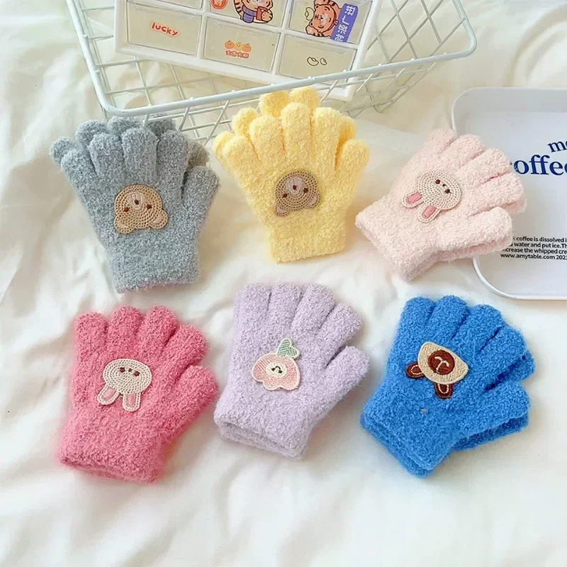 Autumn Winter Gloves Children Baby Gloves Elastic Keep Warm Full Finger Mittens Cold Proof Thicken Velvet Warm Mittens