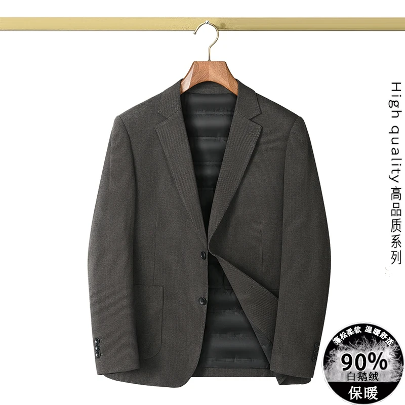 

High-quality men's fashionable, cool and casual winter down suit, 90 white goose down British-style suit jacket