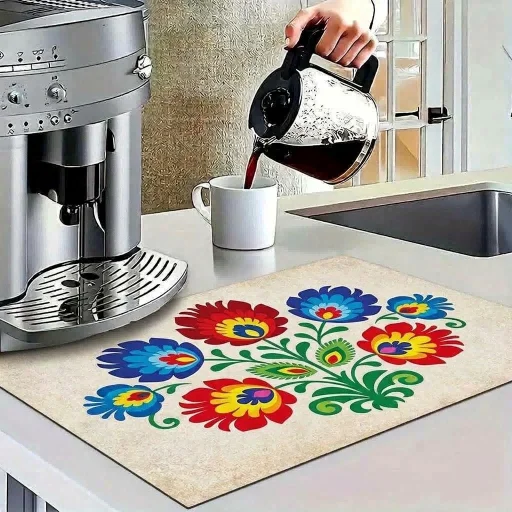 Square Coffee Station Mat, Heavy Duty Absorbent Table Mat with Non-Slip Rubber Base for Coffee Machines, Dishes and Dining Table