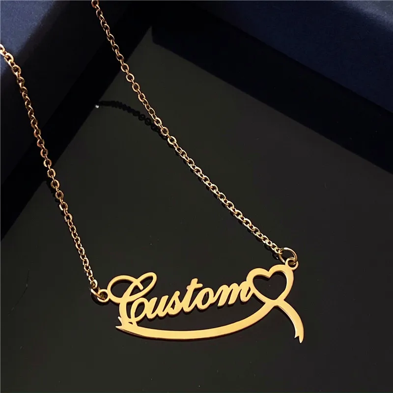 New Custom Name Necklaces Personalized Fashion Stainless Steel Bottom Decoration Pendant Heart Letter for Women Jewelry