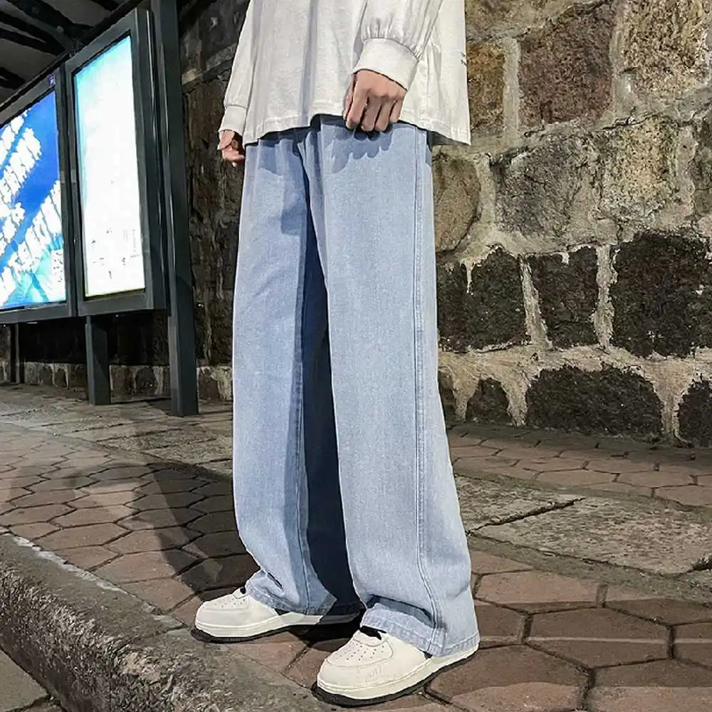 Jeans drappeggiati in tinta unita da uomo alla moda Pantaloni larghi dritti coreani vintage High Street Hip-hop Y2K Pantaloni casual a gamba larga trascinanti quotidiani