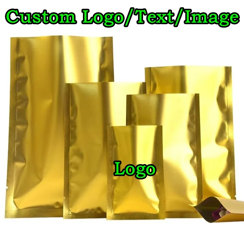 200PCS Open Top Matte Gold Aluminum Foil Bag Heat Sealing DIY Logo Herbal Powder Snack Coffee Chocolate Tea Gift Storage Pouches