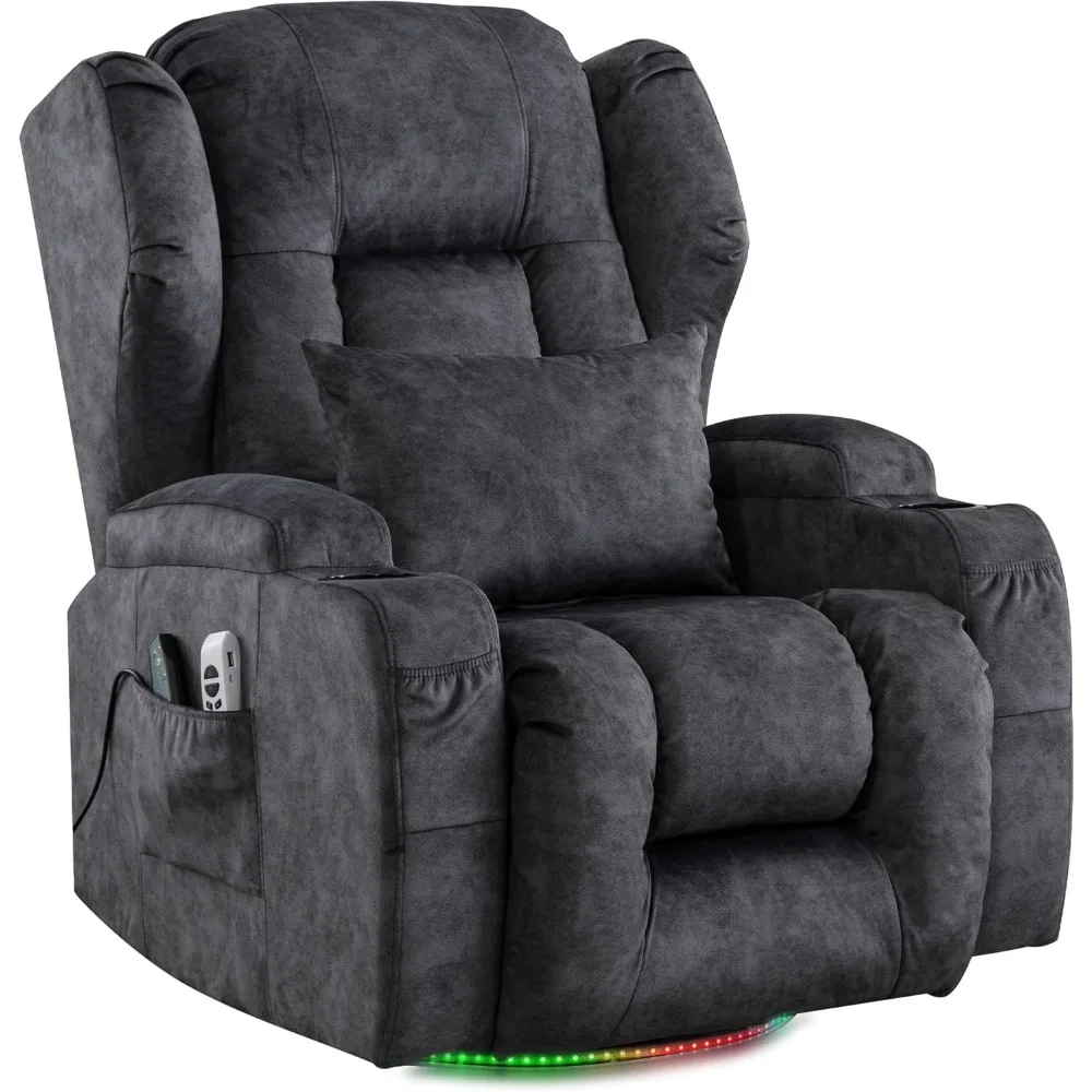 Power Recliner Chair Velvet Fabric Home Theater Seating Glider Reclining Sofa with Massage & Heat Swivel Rocker Recliner Chair