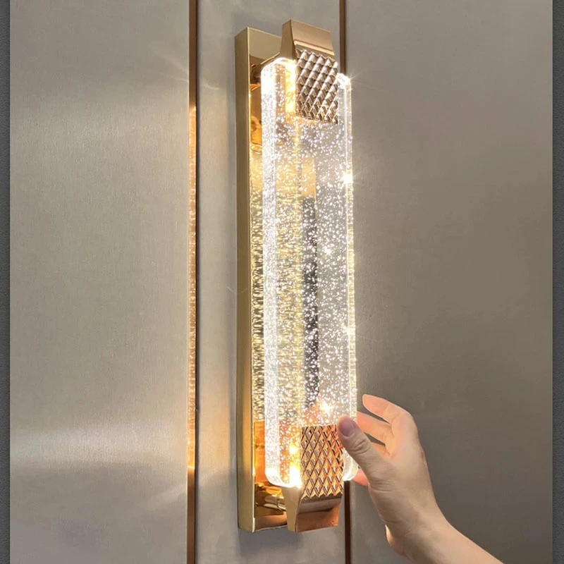 

Modern Luxury Rectangular Bubble Crystal Wall Lamp, Three Color Dimming LED, Bedroom Bedside Lamp, TV Wall Decorative Lighting