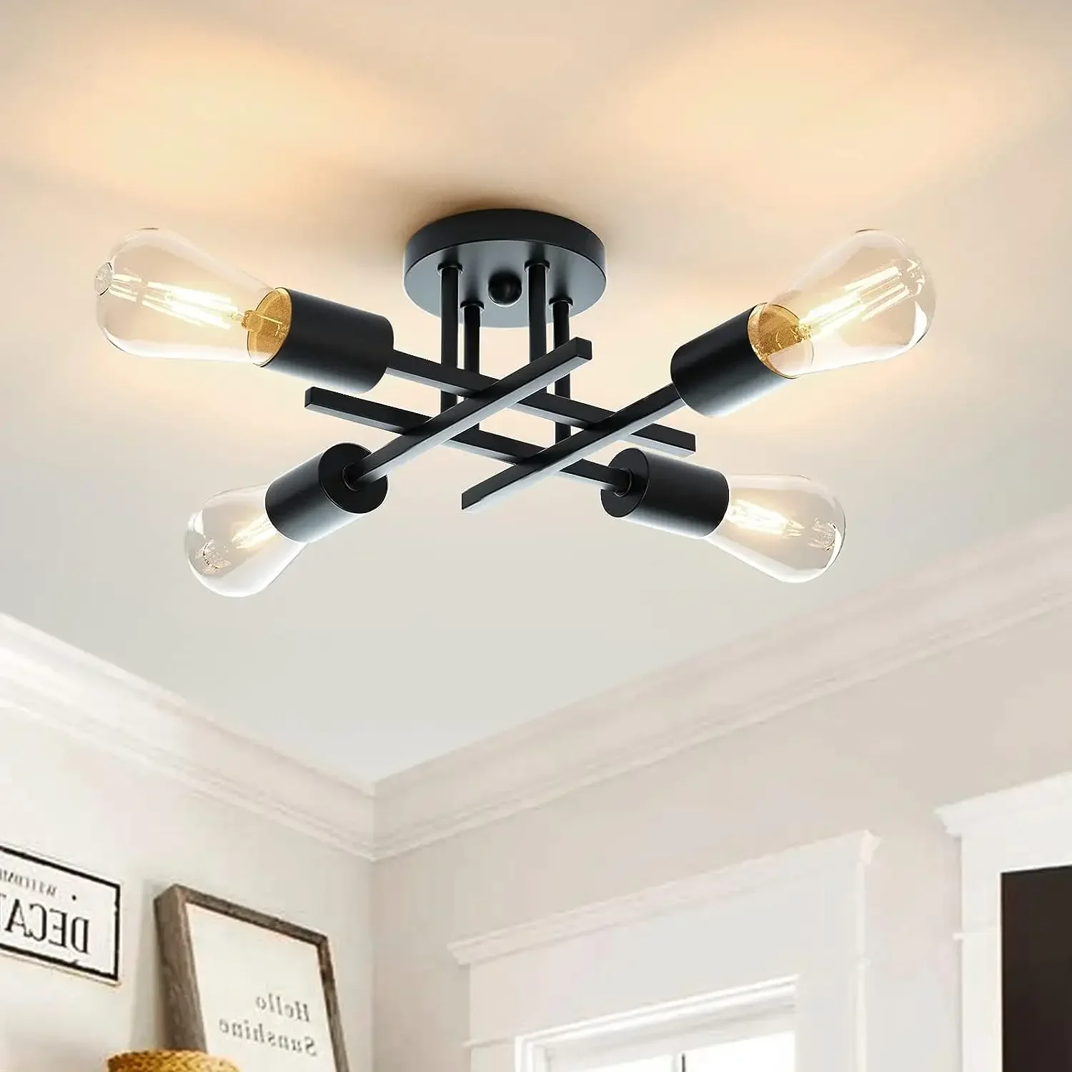 semi flush mount candelabro moderno meados do seculo perto de teto preto luz sputnik c 01