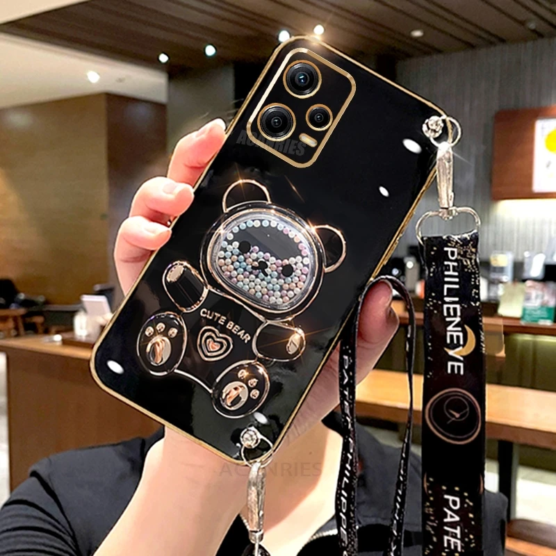 Note12 Crossbody Lanyard Bear Silicone Case On For Xiaomi Redmi Note 12 Pro Plus 12pro 5g 12s 4g 11s 11 10 10s Holder Cover 12c