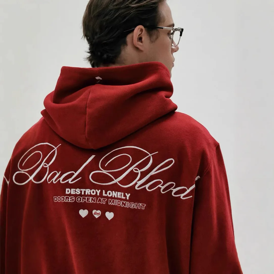 Korean Badblood Couples Casual All Match Zip-up Pullover with Initials Little Heart Embroidery Loose Fitting Sweatshirt Unisex