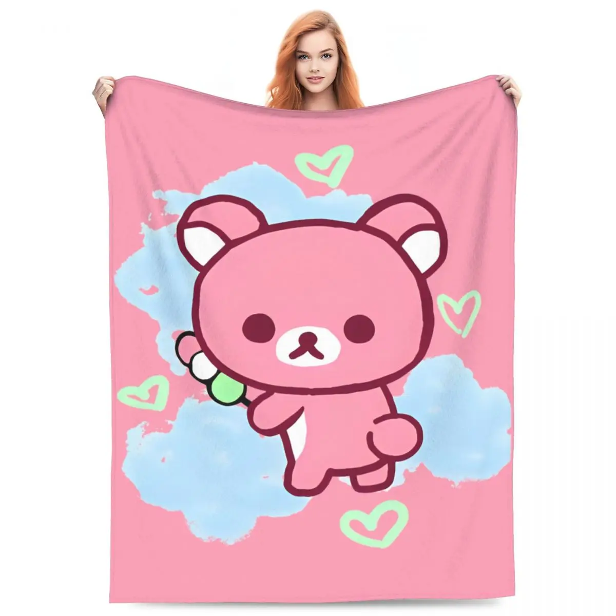 

Warm Soft Blanket Airplane Travel Rilakkuma Cartoon Throw Blanket Flannel Bedspread For Bedroom Novelty Sofa Bed Cover