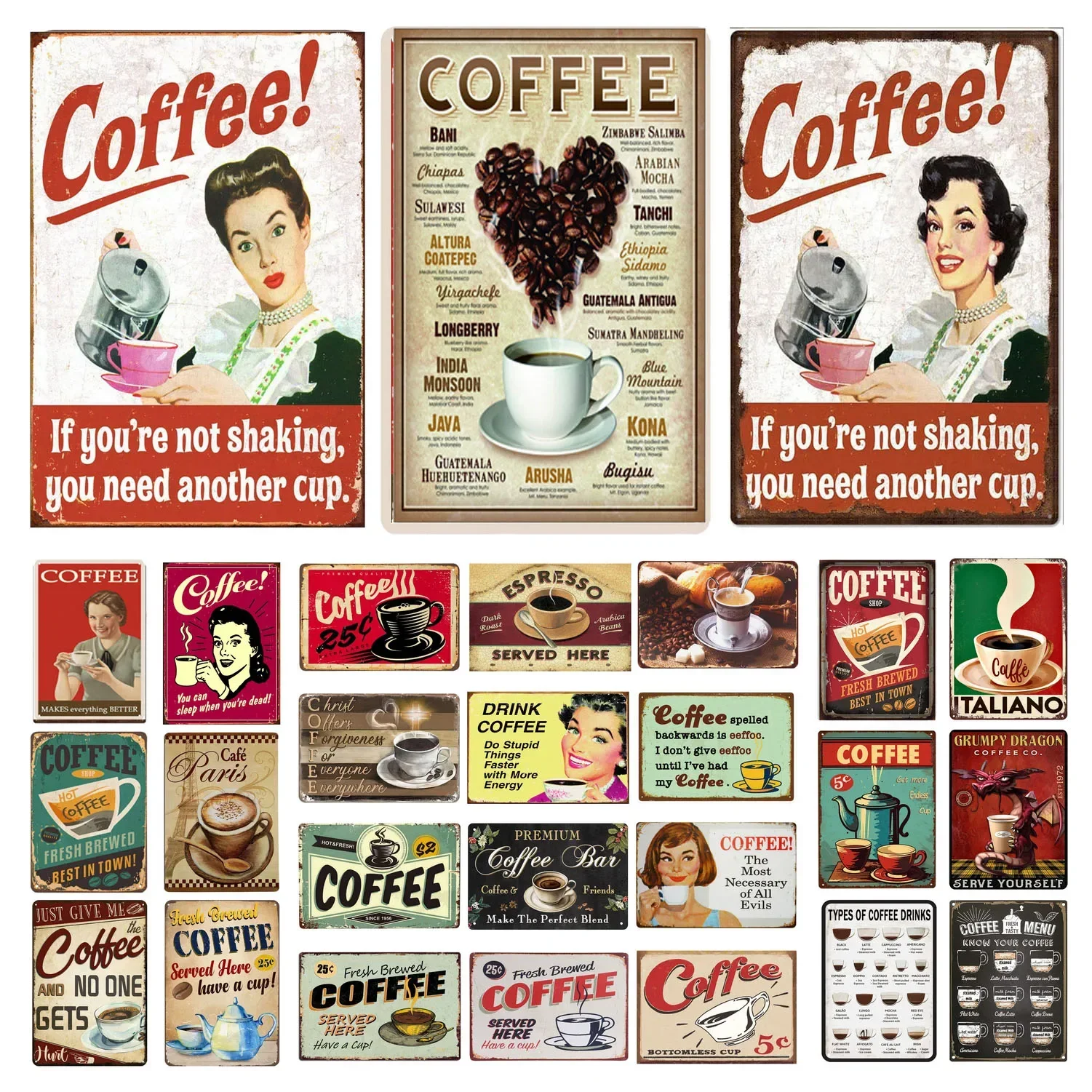 Vintage Drink Coffee Metal Tin Sign  Wall Decoration Plaque for Man Cave Home Cafe Garden Club Bar  Retro Iron Art Poster