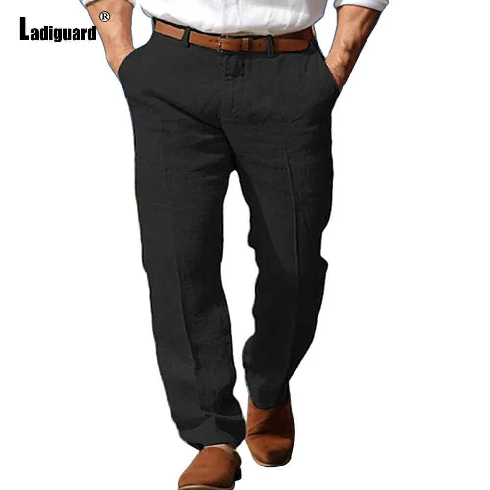 Men\'s Stand Pockets Cotton Linen Pants Solid Light Gray Ankle-Length Trouser Plus Size Mens Casual Beach Straight Hotpants New