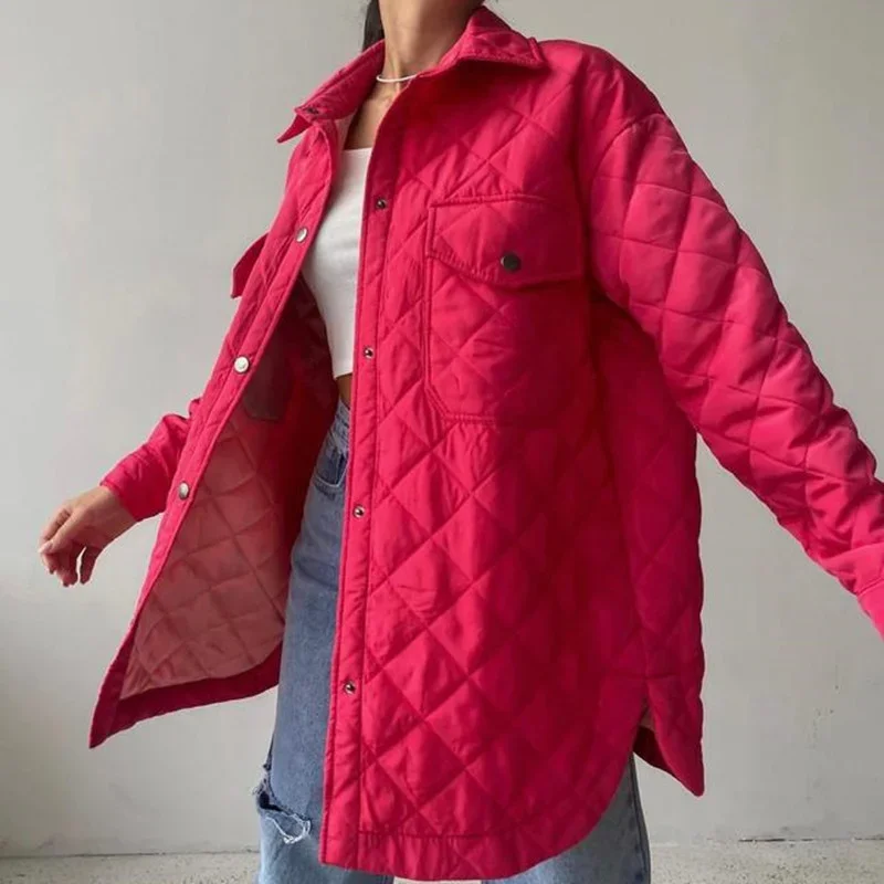 Jaqueta longa e extragrande de algodão feminina, casaco vintage, parka verde e rosa, outwear feminino casual, lapela quente, encaixe solto,