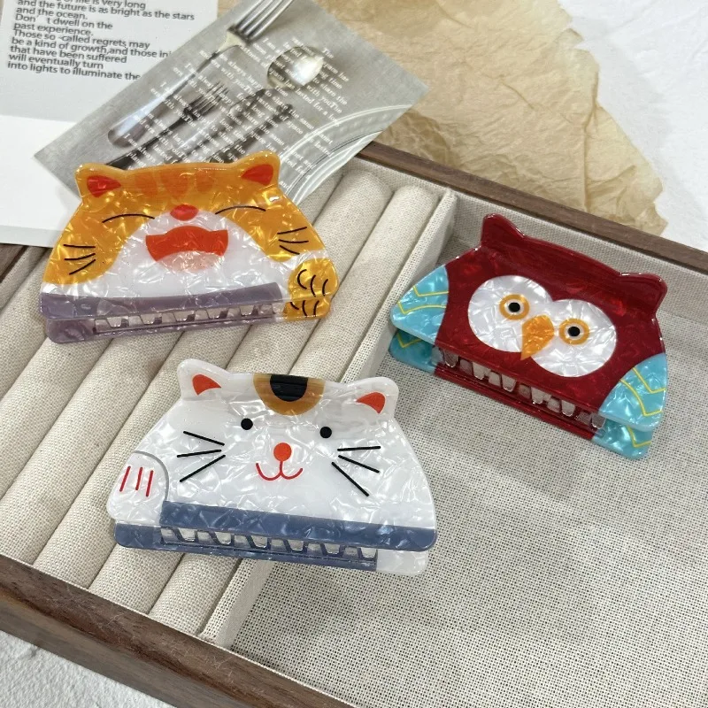 

Creative Cartoon Cat Hair Claw Clips Lucky Cat Owl Design Sweet Half Ponytail Hair Clips Fashion Daily Hair Accessories for Girl