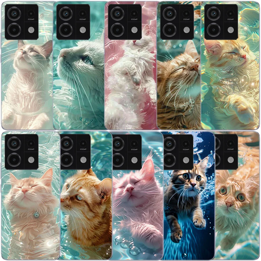 A Cat That Loves To Take a Shower Clear Phone Case For Xiaomi Redmi 12 12C 10 10A 10C 9 9A 9C 9T Note 13 12 Pro + 12S TPU 8 8A 7