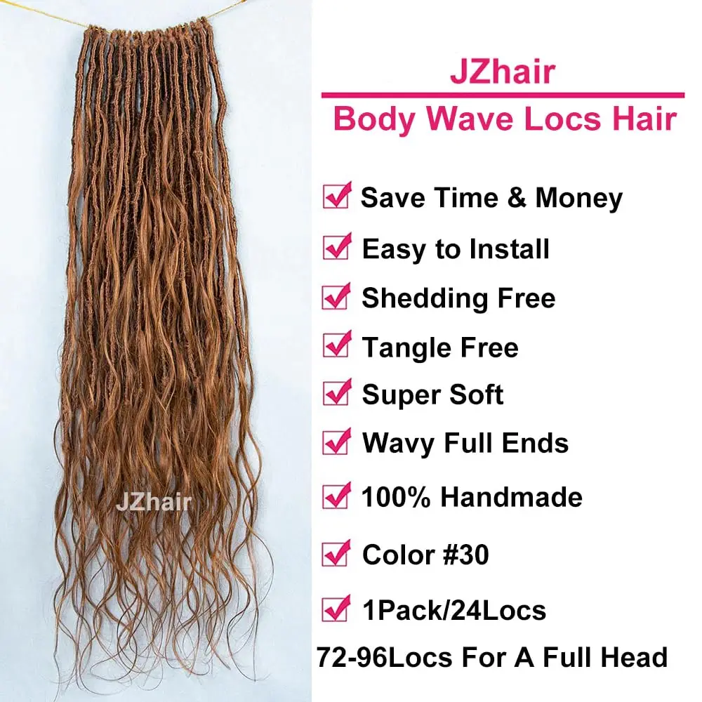 สี 30 โครเชต์ Boho Locs ผมมนุษย์ Body Wave Pre-looped Locs ผมโครเชต์ผมมนุษย์ Wave ปลายเต็มสําหรับผู้หญิง