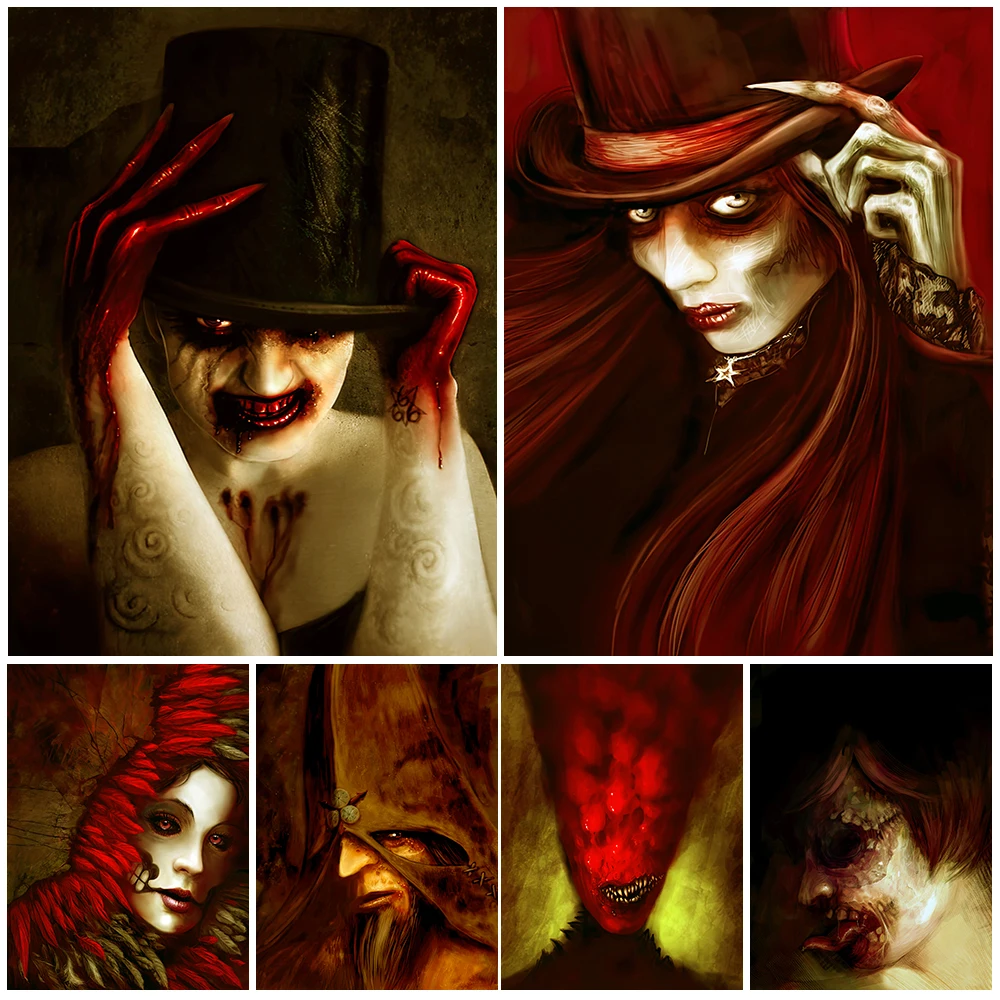 Devil Count And Vampire Witch Vintage Wall Art Canvas Painting Zombies And Blood Demons Poster And Print Home Decor Unframed