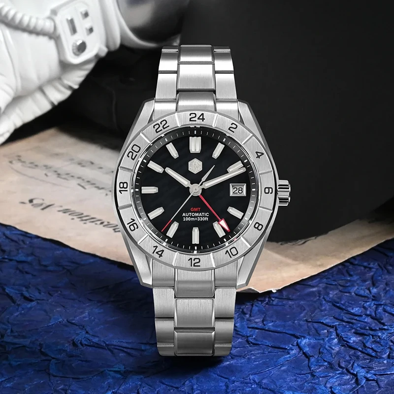 San Martin SN0130 42mm MOP Dial Dive Watch Luxury Sapphire Luminous NH34 GMT Automatic Mechanical Sapphire Waterproof Watches