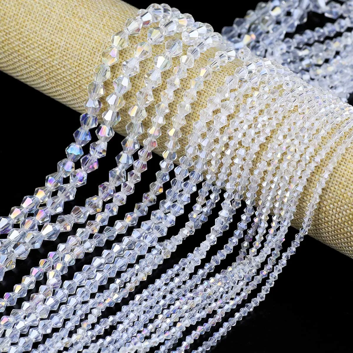 JHNBY 3/4/6/8mm Bicone Upscale Austrian Crystals White AB Color Loose Spacer Beads For Jewelry Making Bracelets DIY Accessories