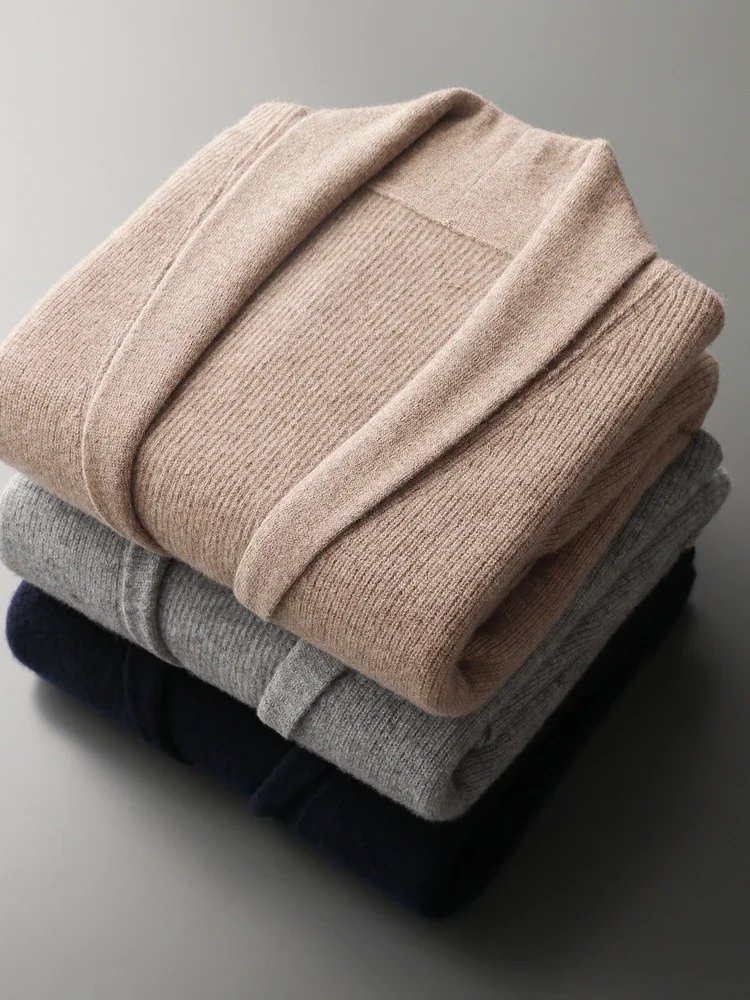 رجال الأعمال Qingguo طوق سترة 100% ميرينو رداء علوي من الصوف جودة عالية الراحة معطف الذكية عادية الكشمير تريكو معطف