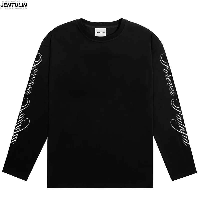 Men Clothing High Quality Letters Graphic Printing Casual Loose Long Sleeve T Shirts Y2K Trend Women Fashion Vintage Streetwear image 4