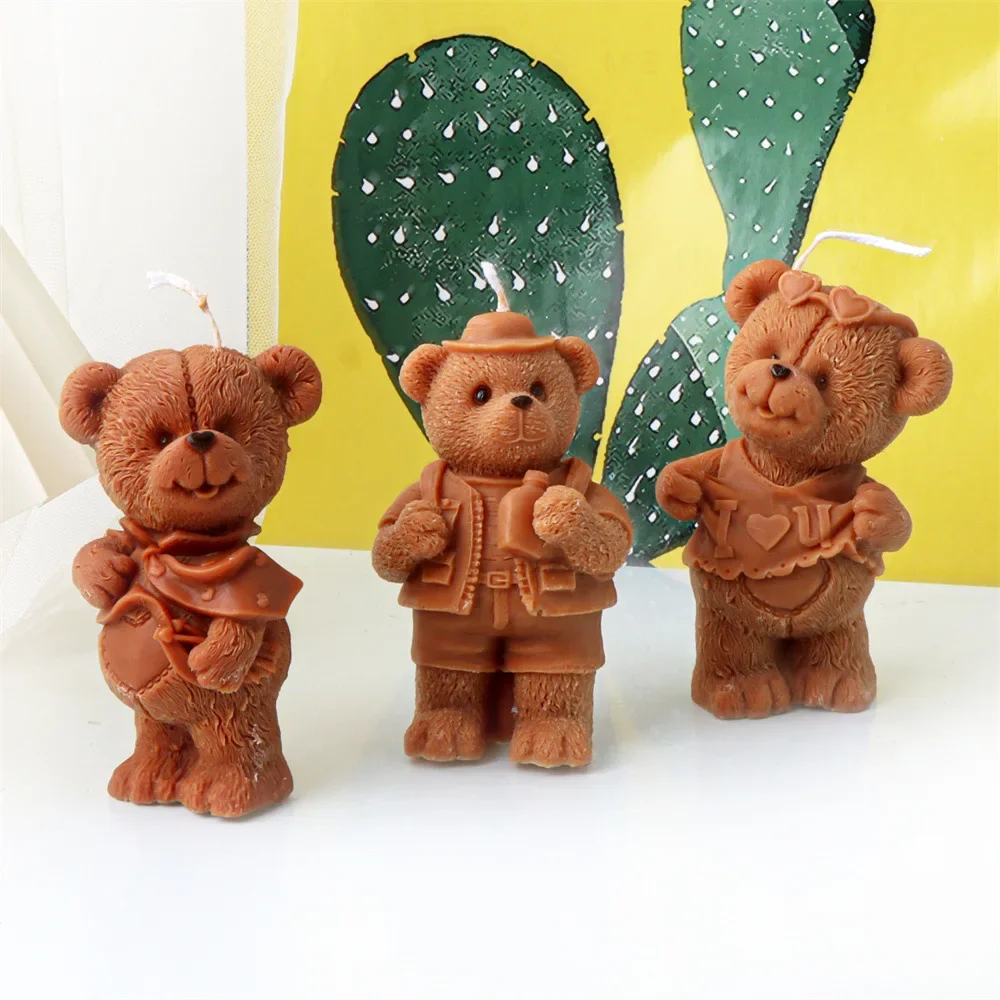 ثلاثية الأبعاد الكرتون عناق الدب قوالب السيليكون لطيف الحيوان الحب الدب المعطرة قالب شمع الجص راتنجات الايبوكسي قوالب شمعة صنع عدة