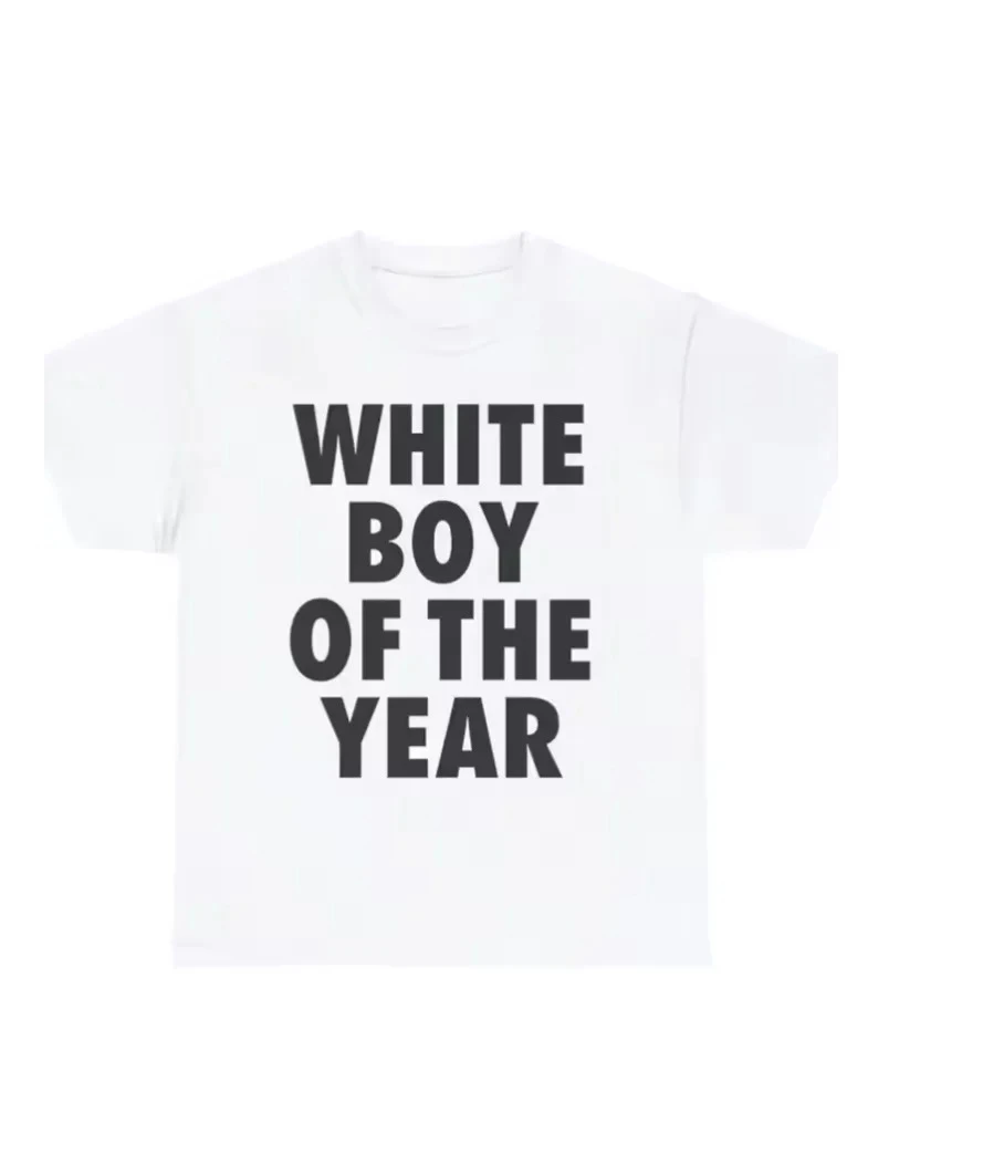 White Boy of The Year Text T-Shirt Women 2026 Funny Meme Graphic Tees Bold Streetwear Fashion Y2k Vintage Short Sleeve Tee Tops