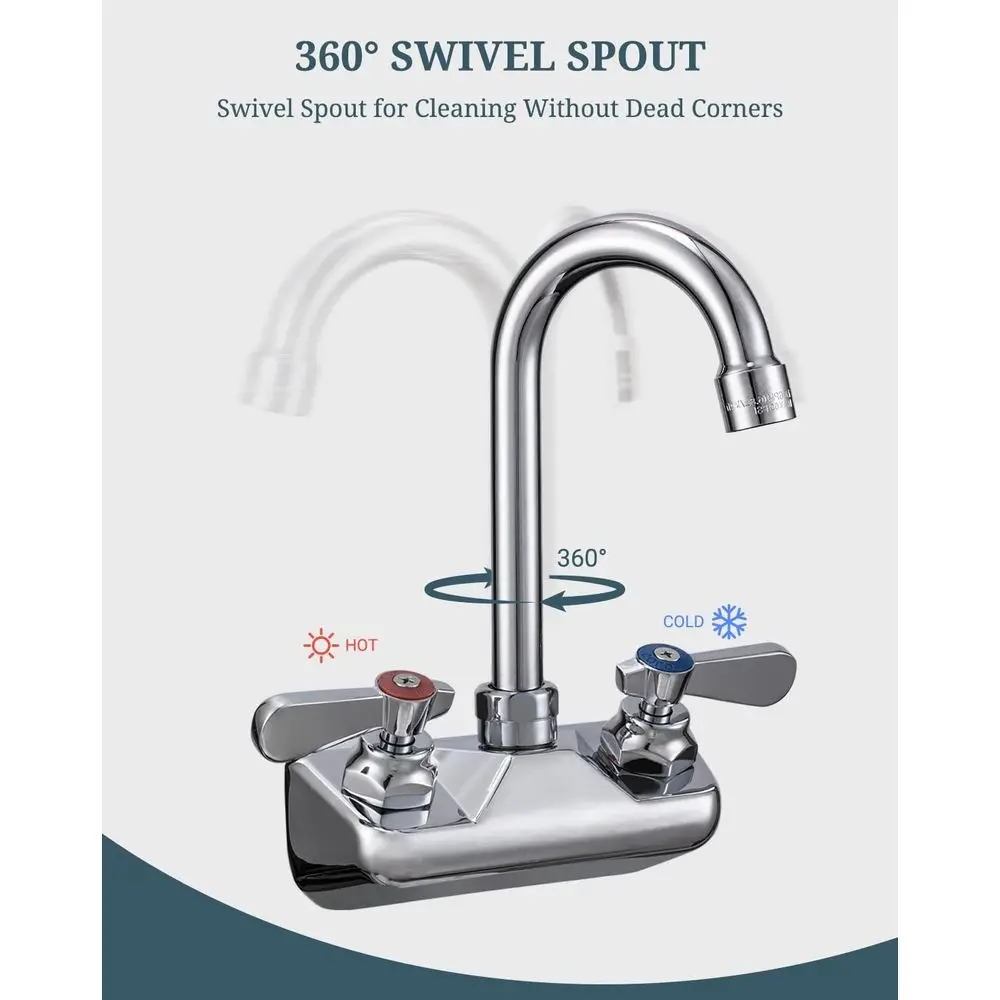 صنبور حوض يد مثبت على الحائط مكون من 4 أسطوانات مع صنبور معقوفة 3-1/2، رافعة مزدوجة، نحاس، صمام سيراميك لغرفة الغسيل والمرافق #5