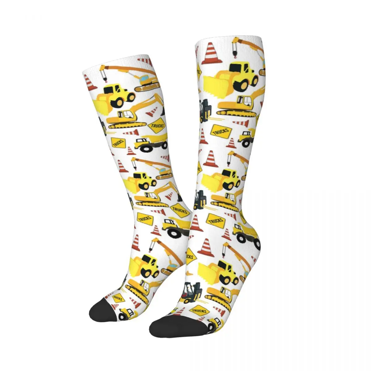 Construction Trucks Pattern - Excavator Socks Sweat Absorbing Stockings All Season Long Socks Accessories for Unisex Gifts