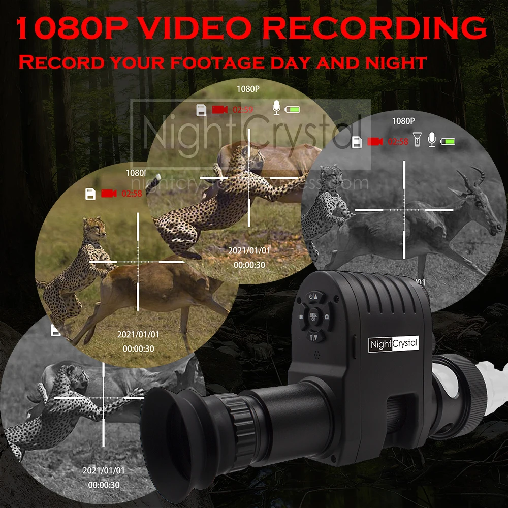 1080p Hunting Night Vision Rifle Scope Monocular Optics Sight Attachment with HD Round Screen Built-in 850 IR 4x Digital Zoom