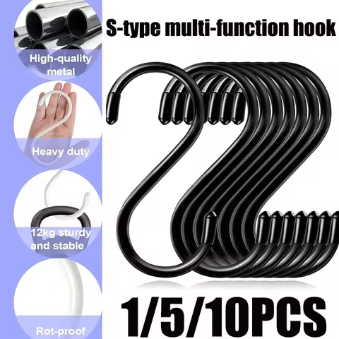 1-10PCS S-shaped Hook Thicken 7mm Hook Bathroom Multifunctional Anti Slip Storage Hanging Metal Hook For Clothing Store Kitchen