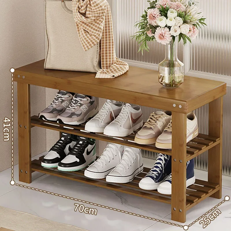 

Bamboo Shoe Bench Small Entryway Stool with Shoe Rack Storage Organizer Easy Assembly Narrow Seat for Apartments Furniture