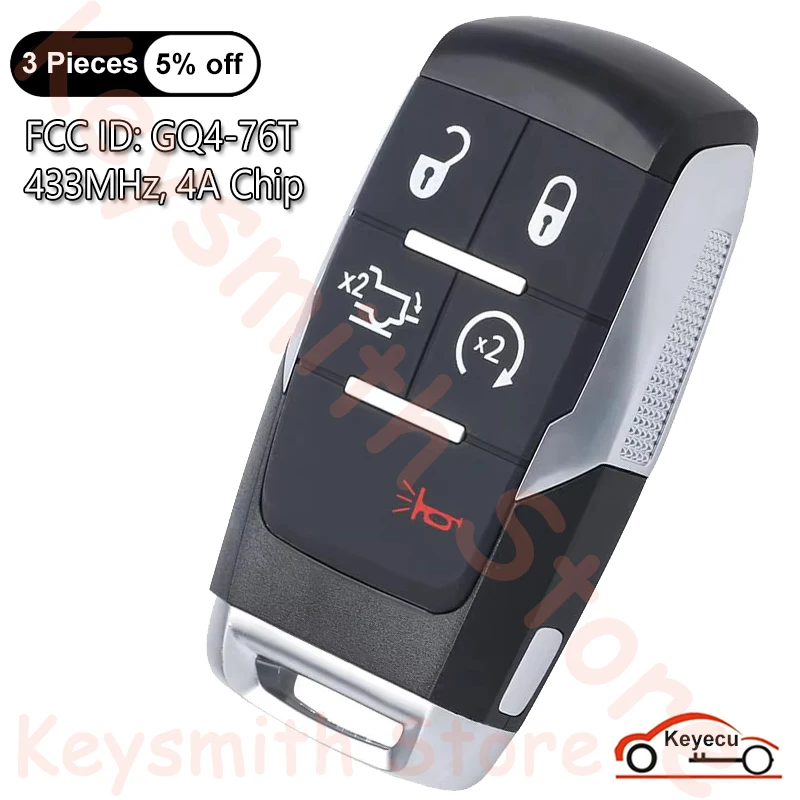 KEYECU 5 przycisków 433 MHz 4A Chip do RAM 2500 3500 4500 5500 2019 2020 2021 2022 Smart Remote Control Key Fob GQ4-76T, 68375456